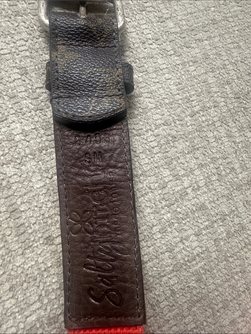Louis Vuitton Orange Canvas Belt with Brown Monogram Trim - Picture 3 of 4